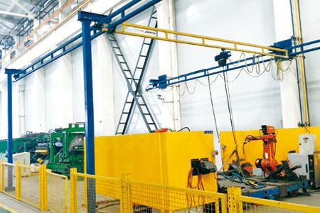 L type hoist barrel production line & flange welding robot 